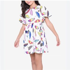 Sonia Rykiel White Dress with Colorful Umbrella Print